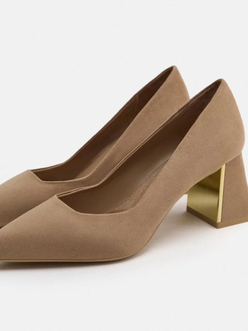 Zara Block Metallic Heel Pumps Sand Brown 2233/110 Size 6.5/ 37 NWT